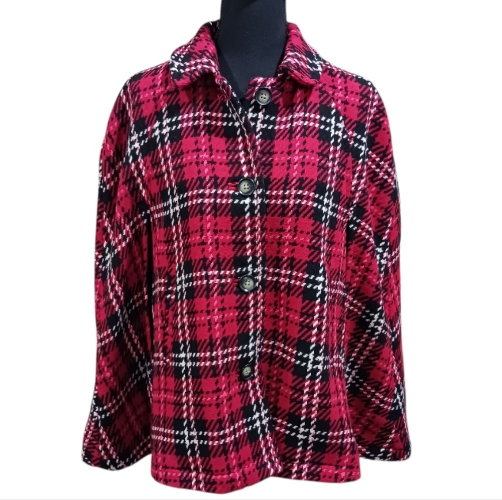 Talbots Poncho Button Front Plaid Cape Jacket - Picture 3 of 10